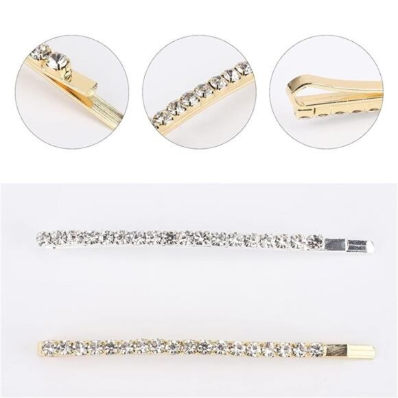 20 Pieces Rhinestone Bobby Pins Crystal Hair Clips Gold and Silver Diamond - Picture 3 of 8